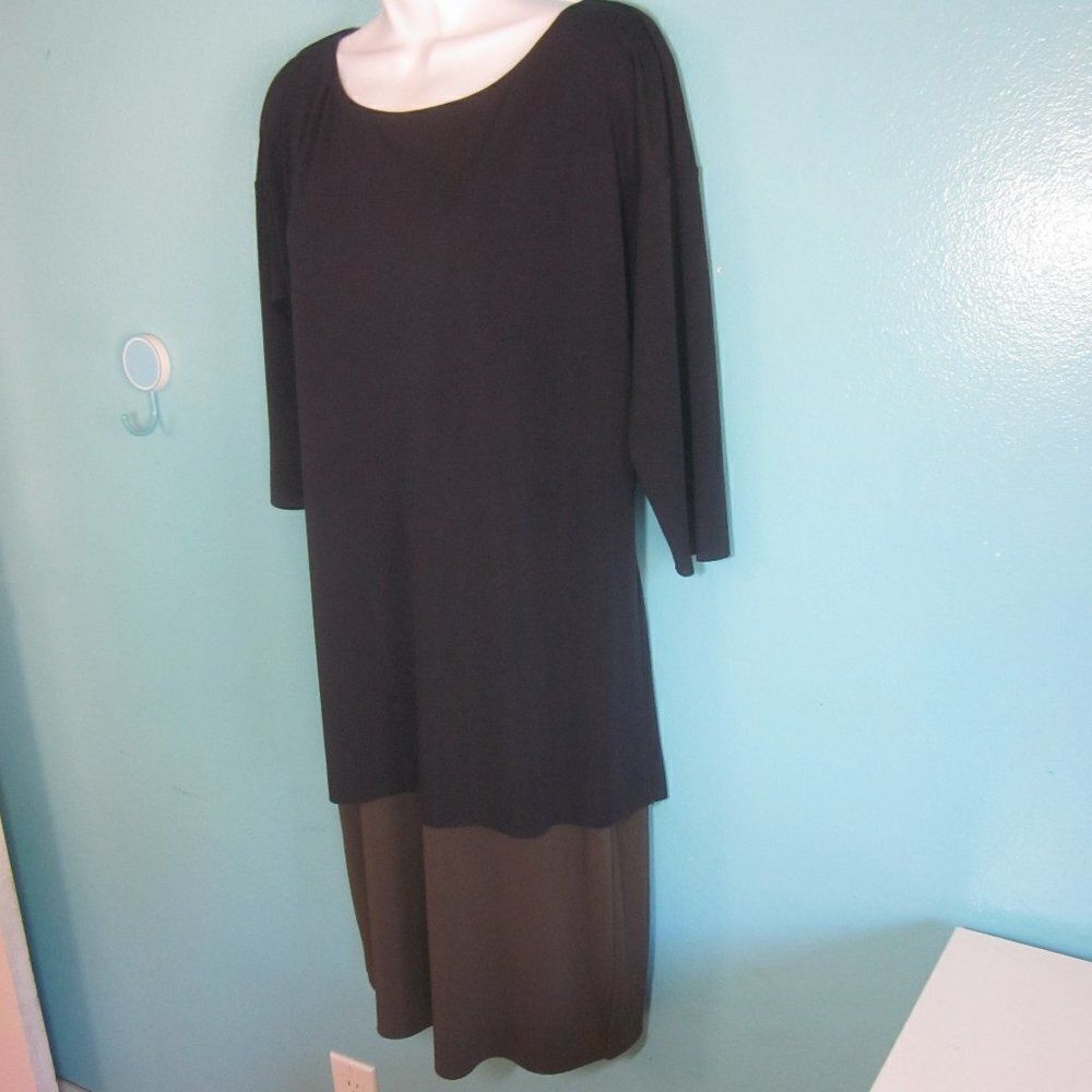 Bailey 44 Womens Size L Pullover Layered Career Dress Navy Blue & Taupe Stretch